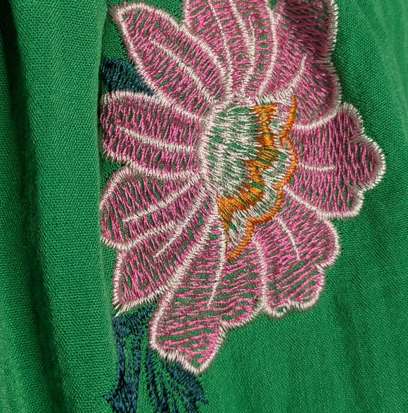 Draper James Green Pink Floral Embroidered Square Neck Short Sleeve Top S - Picture 3 of 8